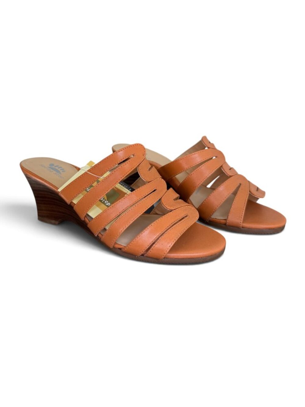 Spring Step Women’s Orange Leather Colada Wedge Sandals, Sz 36